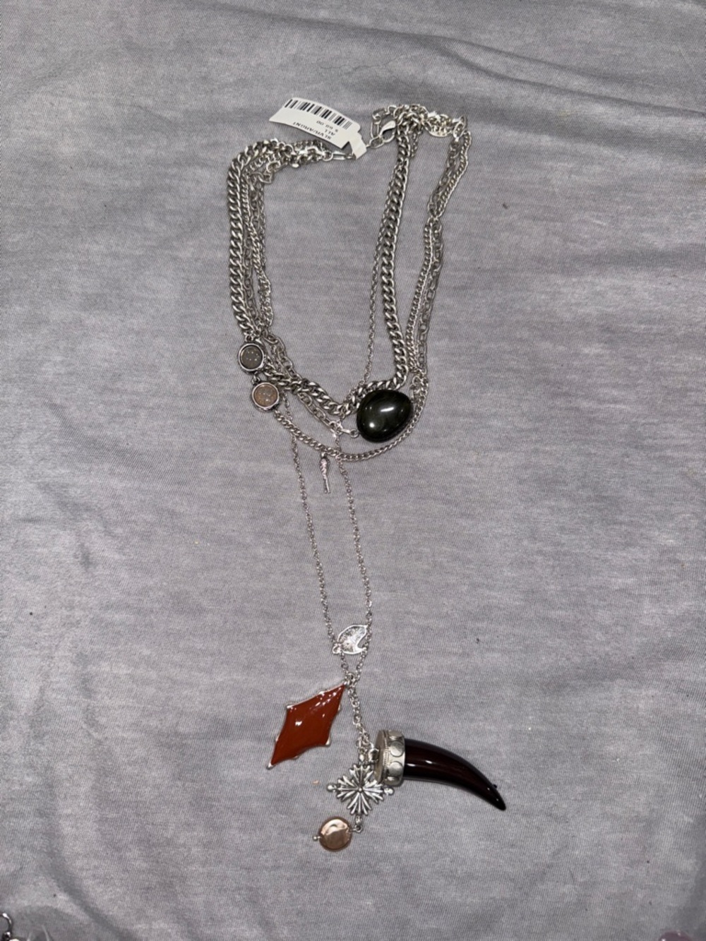 Free People Silver Multi-Chain Necklace with Red and Black Charms